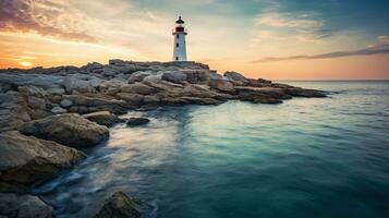 lighthouse on the sea coast Created with AI photo