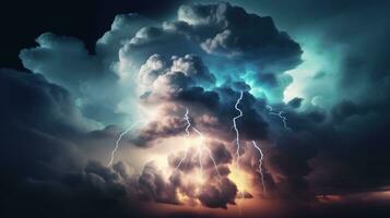 dark clouds and lightning Created with AI photo