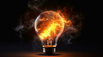 glowing light bulb isolated on black background. 3 d illustration Created with AI photo
