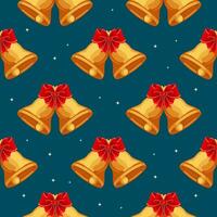 Seamless pattern, colorful christmas golden bells with red bow. Print, background, textile, vector