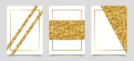 A set of luxury elegant posters with gold frames and glitter. Templates with place for text, brochures, backgrounds, vector