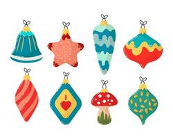 Set of Christmas tree toys. Christmas decorations in retro style. Icons, vector