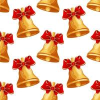 Seamless pattern, colorful christmas golden bells with red bow. Print, background, textile, vector