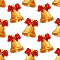 Seamless pattern, colorful christmas golden bells with red bow. Print, background, textile, vector