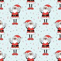 Seamless pattern, retro hippie character of cheerful Santa Claus. Christmas print, background in cartoon style. Vector