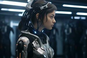an image of a woman in a futuristic suit generative AI photo