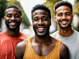 foto de grupo contento negro fuerte hombre, generativo ai