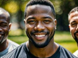 photo of group happy black strong man, generative AI