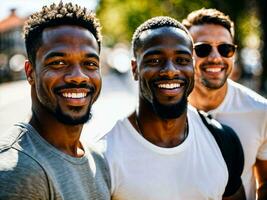 foto de grupo contento negro fuerte hombre, generativo ai