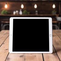 AI Generative High quality photo of big tablet with blank screen on the table, perfect to create mockup preview