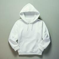 AI Generative Blank white hoodie lying on the table, photographed from above photo