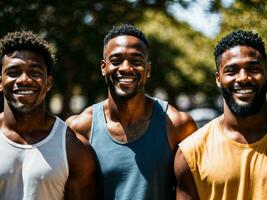 foto de grupo contento negro fuerte hombre, generativo ai