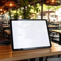 High quality photo of big tablet with blank screen on the table, perfect to create mockup preview