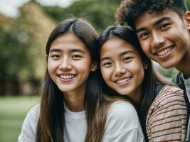 foto de grupo Adolescente fresco estudiante a universidad, generativo ai