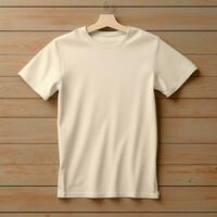 AI generative of a blank t-shirt in cream color in high quality, perfect to create a mockup preview photo