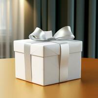 AI generative Blank gift box in white color on the table, perfect to create mockup preview photo