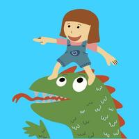 illustration vector graphic kid and dragon children illustration