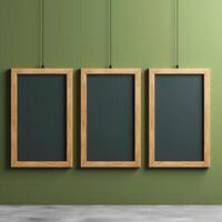 Real photo of blank wood frame hung on the walls