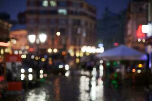 Blurred cityscape on a rainy evening photo