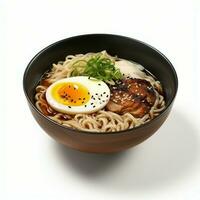 ai generativo de un delicioso ramen en el bol, blanco antecedentes foto