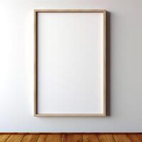 Real photo of blank wood frame hung on the walls