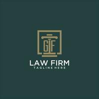 GF initial monogram logo for lawfirm with pillar design in creative square vector