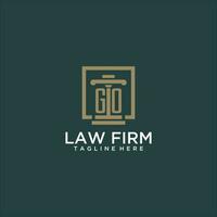 GO initial monogram logo for lawfirm with pillar design in creative square vector