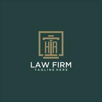 HR initial monogram logo for lawfirm with pillar design in creative square vector