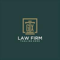 GX initial monogram logo for lawfirm with pillar design in creative square vector