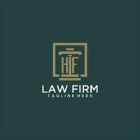 HF initial monogram logo for lawfirm with pillar design in creative square vector