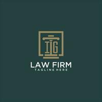 IG initial monogram logo for lawfirm with pillar design in creative square vector