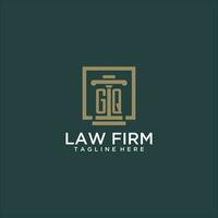 GQ initial monogram logo for lawfirm with pillar design in creative square vector