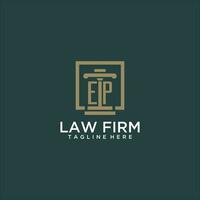 EP initial monogram logo for lawfirm with pillar design in creative square vector