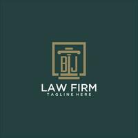 BJ initial monogram logo for lawfirm with pillar design in creative square vector