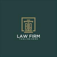 BQ initial monogram logo for lawfirm with pillar design in creative square vector