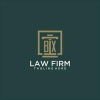 BX initial monogram logo for lawfirm with pillar design in creative square vector