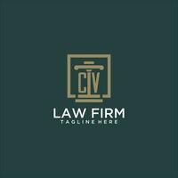 CV initial monogram logo for lawfirm with pillar design in creative square vector