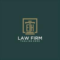 EH initial monogram logo for lawfirm with pillar design in creative square vector