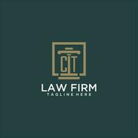 CT initial monogram logo for lawfirm with pillar design in creative square vector