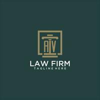 AV initial monogram logo for lawfirm with pillar design in creative square vector