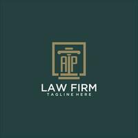 AP initial monogram logo for lawfirm with pillar design in creative square vector