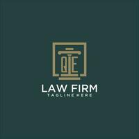 QE initial monogram logo for lawfirm with pillar design in creative square vector