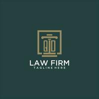 QD initial monogram logo for lawfirm with pillar design in creative square vector