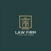 PA initial monogram logo for lawfirm with pillar design in creative square vector