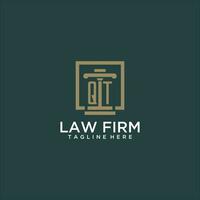 QT initial monogram logo for lawfirm with pillar design in creative square vector