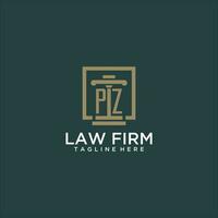 PZ initial monogram logo for lawfirm with pillar design in creative square vector