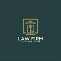 PS initial monogram logo for lawfirm with pillar design in creative square vector