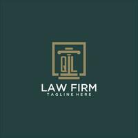 QL initial monogram logo for lawfirm with pillar design in creative square vector
