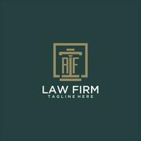 RF initial monogram logo for lawfirm with pillar design in creative square vector