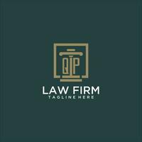 QP initial monogram logo for lawfirm with pillar design in creative square vector